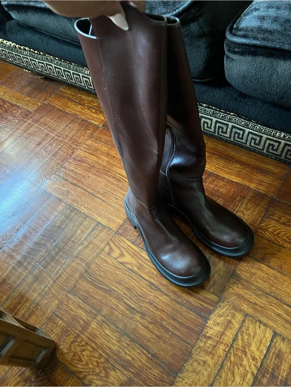 Jeffrey Campbell Knee Leather Boots in Dark Brown